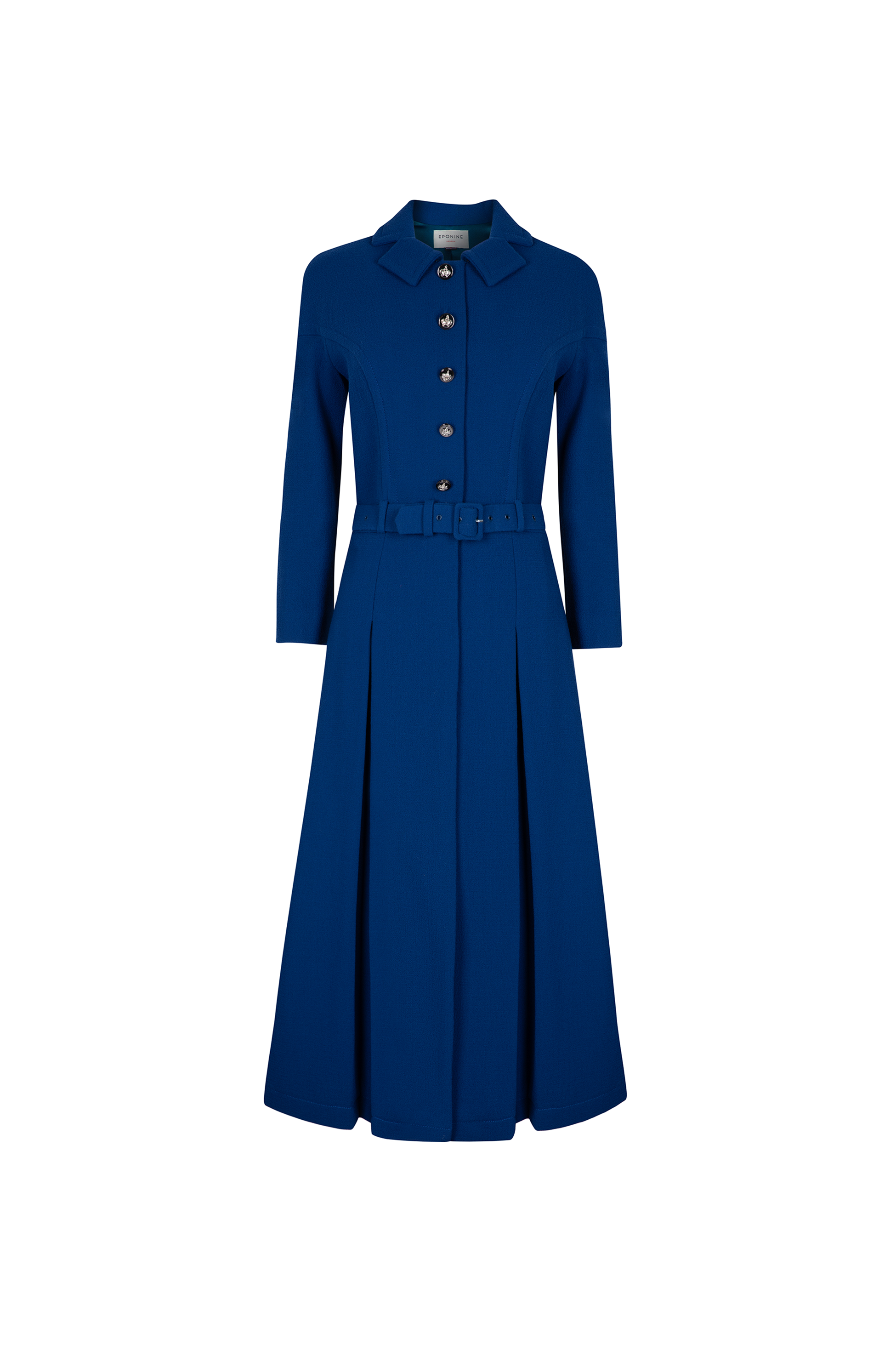 FLO Wool Crepe Belted Coat Dress With Centre Front Buttons Pleated flo-wool-crepe-belted-coat-dress-with-centre-front-buttons-pleated